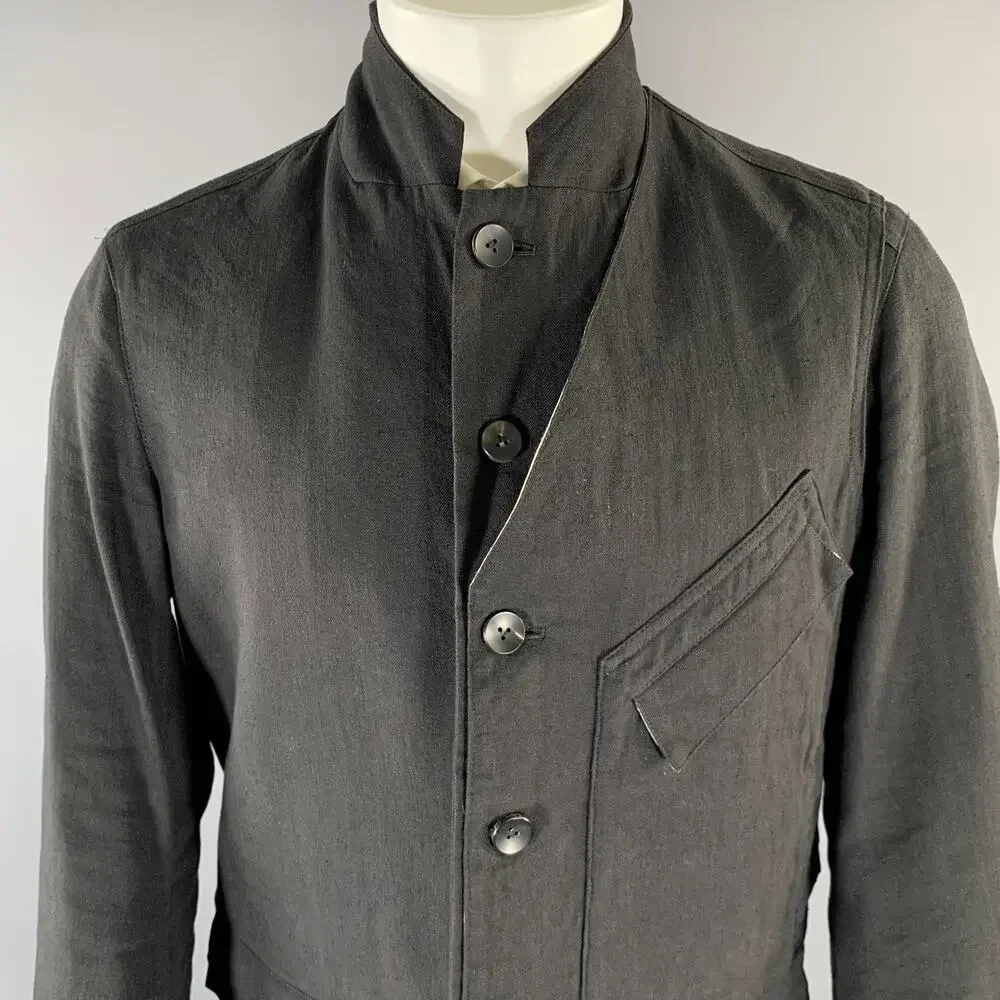 THE VIRIDI-ANNE Black Linen Wool Panneled Sport Coat